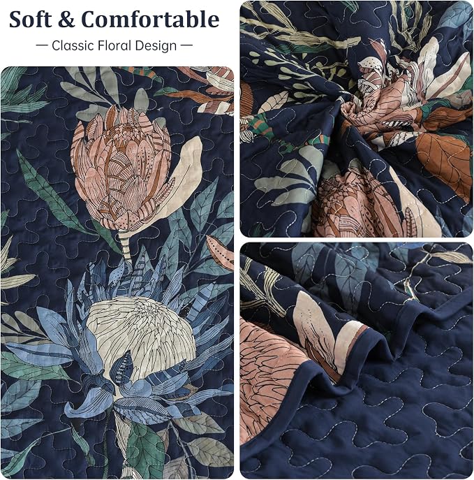 Dintszyayue Quilt King Size Navy, Soft Microfiber Lightweight Farmhouse Bed - Image 5