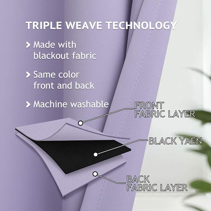 COSVIYA Grommet Room Darkening Lilac Curtains 63 inch Length - Image 3