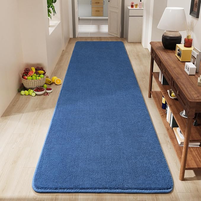 Modern Soft Hallway Runner Rug, 2x10 Feet Washable Long Runner Rugs | Blue - Image 2