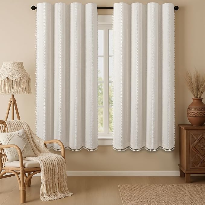 80% Boho Blackout Curtains 63 Inch Linen Blend Drapes 2 Panels | Vintage by Unknown
