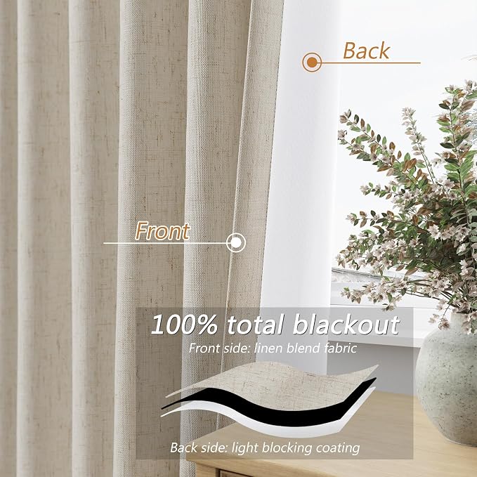 100% Blackout Linen Curtains for Bedroom 84 inches Long, Thermal Insulated Room - Image 4