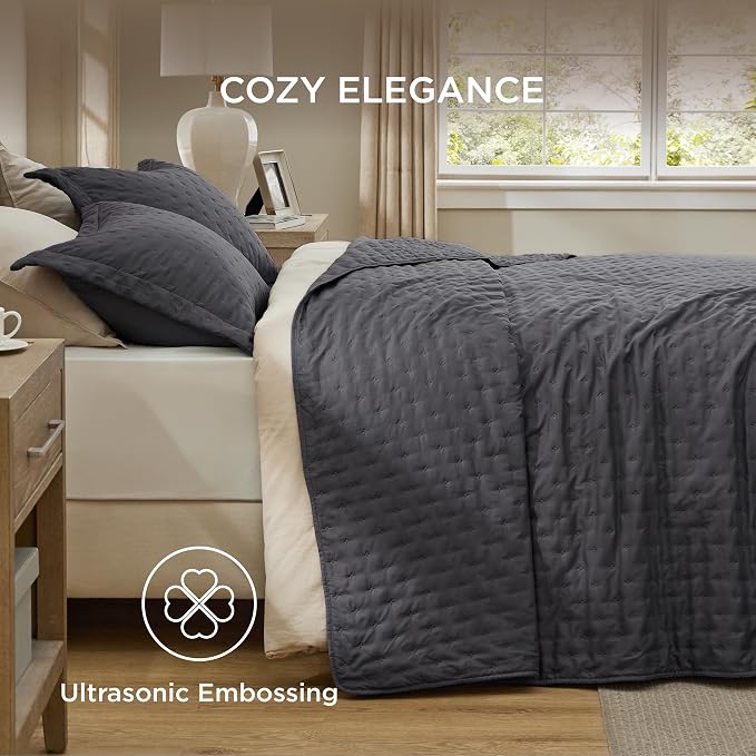 Bedsure Cal King Quilt Bedspread, Lightweight Comforter, Charcoal Coverlet | - Image 4
