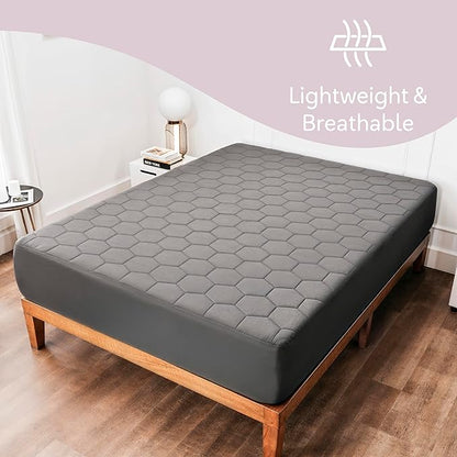 Hearth & Harbor 2 Pack California King Size Quilted Fitted Mattress Pad Cover, 100% Waterproof Mattress Protectors, Deep Pocket Fitted Mattress Cover 8" - 21" (72" x 84", Gray)