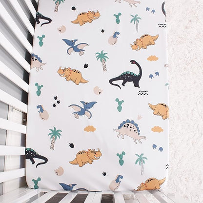 Belsden Pack of 3 Mini Crib Sheet Set, Pack N Play Sheet Set for Baby Boys and Girls, Cloudy Soft Touch and Machine Washable, Fitted Playard/Portable Crib Sheet, Dino & Navy & Gray