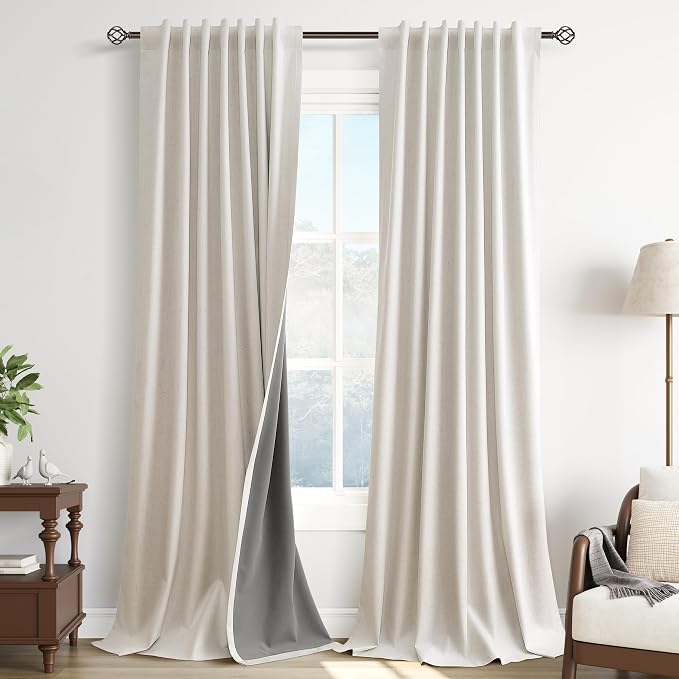 Cream Natural 100% Blackout Linen Curtains by Guken