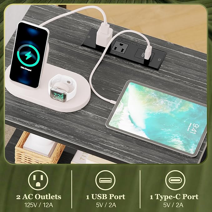 SUPERJARE Nightstand with Charging Station, USB-C Port, Bedside Table | Night - Image 4