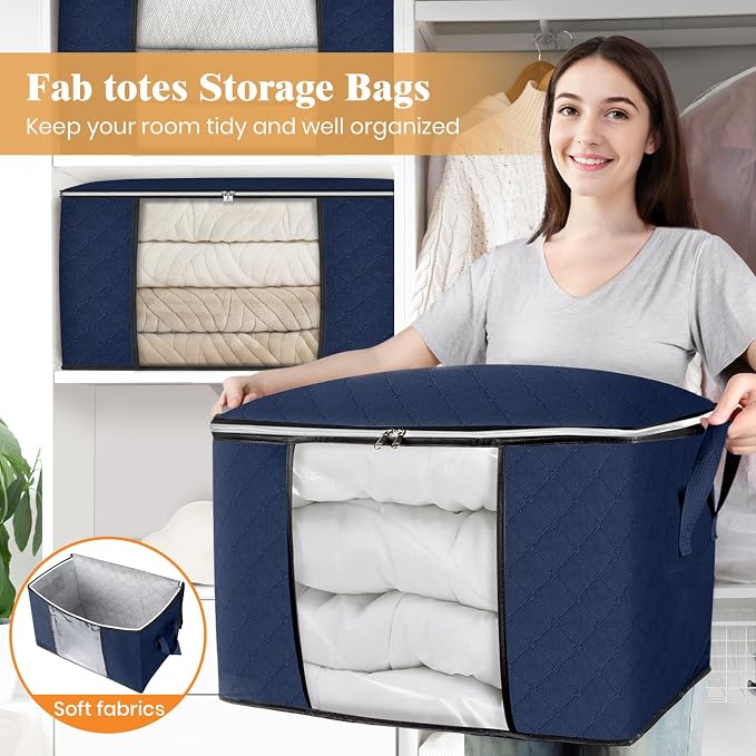 90L Clothes Storage, Foldable Thick Fabric Blanket Storage Bags | Foldable - Image 7