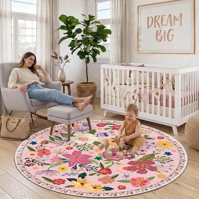 Latte&Fog 6ft Pink Round Area Rug by LatteFog
