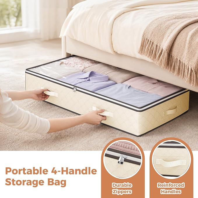 95L Under Bed Storage Containers, 2 Pack Beige | Underbed Storage Bags - Image 5