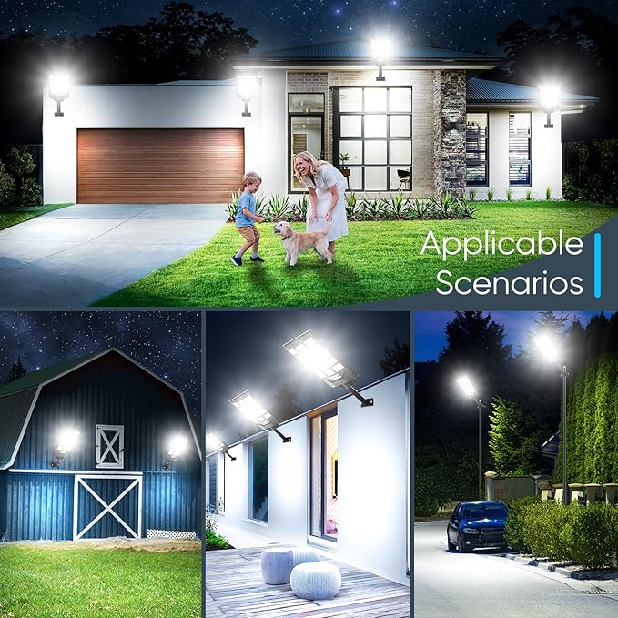Solar Street Lights Outdoor Waterproof, 30000LM 6500K LED Motion Sensor Lights, Solar Flood Lights with Remote, Dusk to Dawn Solar-Powered Parking Lot Light, Commercial Area Lighting for Yard, 2-Pack
