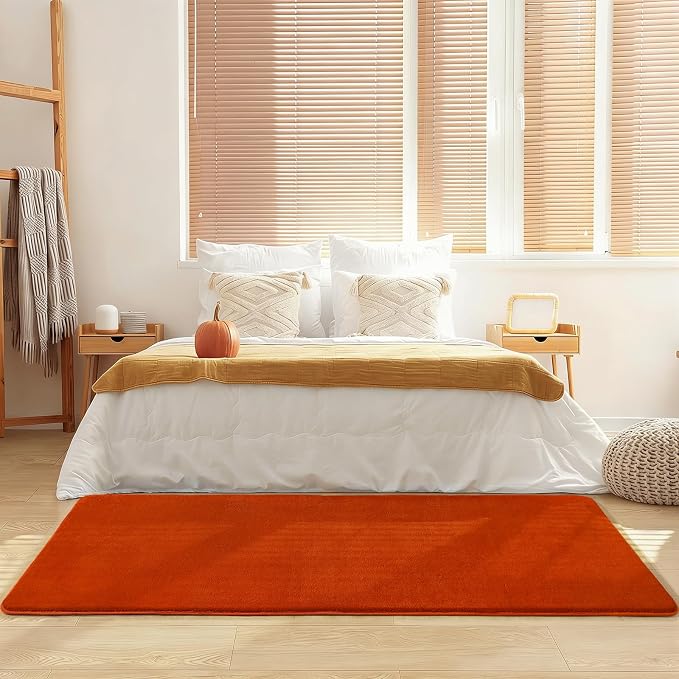 Modern Soft Hallway Runner Rug, 2x6 Feet Orange Washable Runner Rug | Fluffy - Image 6