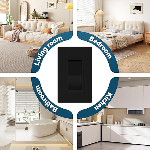 ThunderWay Matte Black 3 Way Decorative Light Switch with Plate, 15 A 120/277 V Rocker Paddle Wall Switch Replacement, Self-Grounding, Residential Grade, Wall Plate, UL Listed (30 Pack)