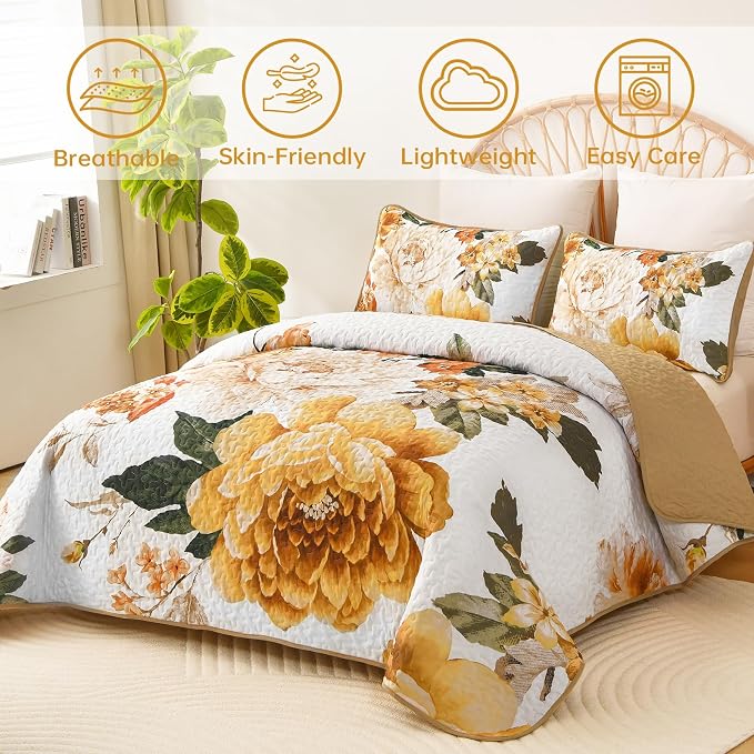 WONGS BEDDING Quilt Queen Size, Soft Microfiber Lightweight Farmhouse Bed Cover - Image 2