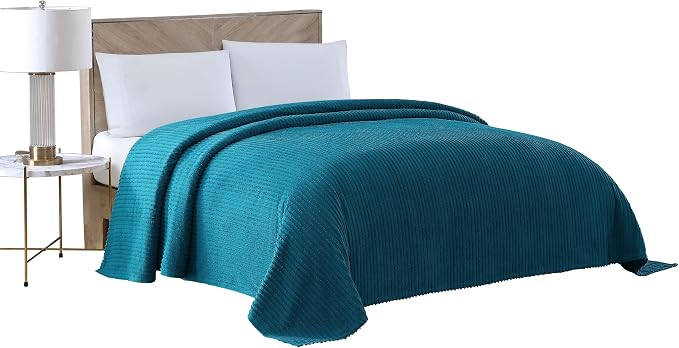 Beatrice Home Fashions Queen Channel Chenille Bedspread, Peacock | Soft by BeatriceHomeFashions