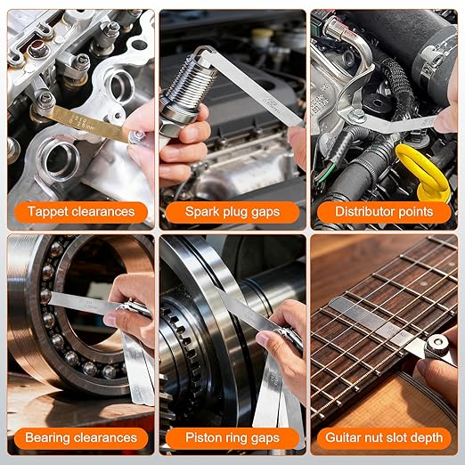 Tokyzexi 2Pcs Stainless Steel Feeler Gauge Set,32 Straight Blades Feeler Gauge&16 Pieces Angled Feeler Gauge Set, Measure Gap and Thickness for Guitar, Spark Plug, Valves Piston Measure Filler Gauge