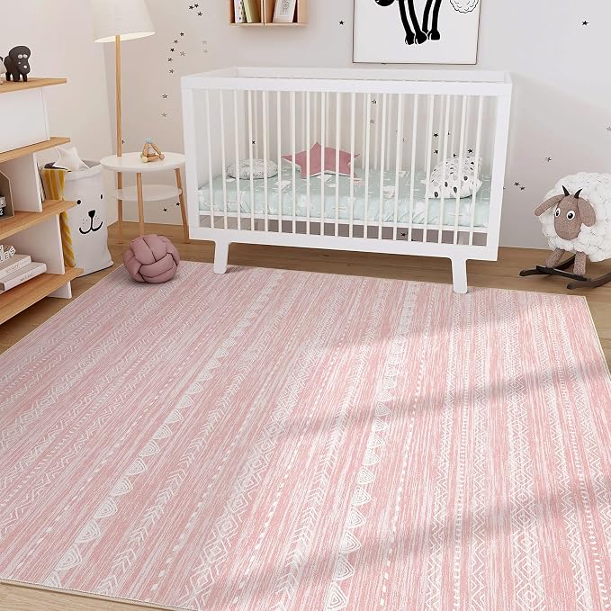Nakagishi Boho 6x9 Area Rug Living Room Rugs Machine Washable Pink | Soft - Image 7