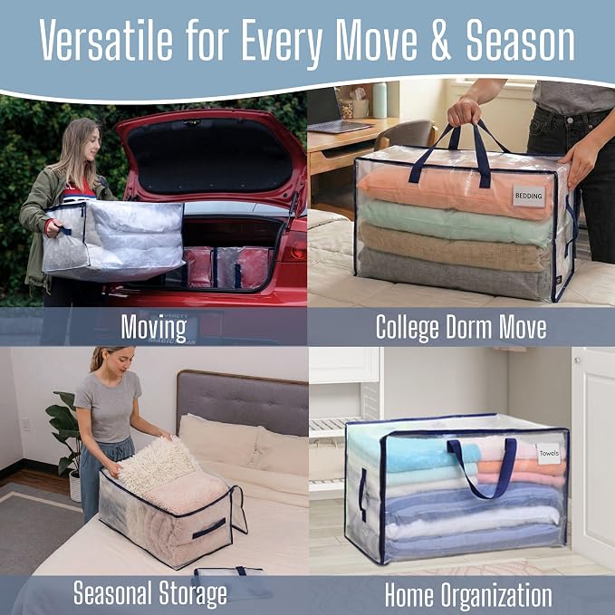 VENO 4 Pack Clear Extra Large Moving Bags & Storage Totes, Heavy Duty Organizer - Image 6