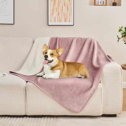 Waterproof Blanket 60"x80" for Adults, Reversible Waterproof Bed Cover for Dogs Cats Pets, Soft Leakproof Blanket for Bed Couch Sofa Furniture Protector, Dusty Pink/Off White