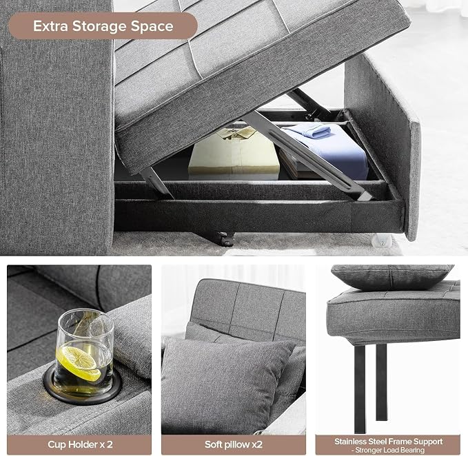 COMHOMA Sleeper Chair Bed, Convertible Sofa Bed Armchair - Image 3