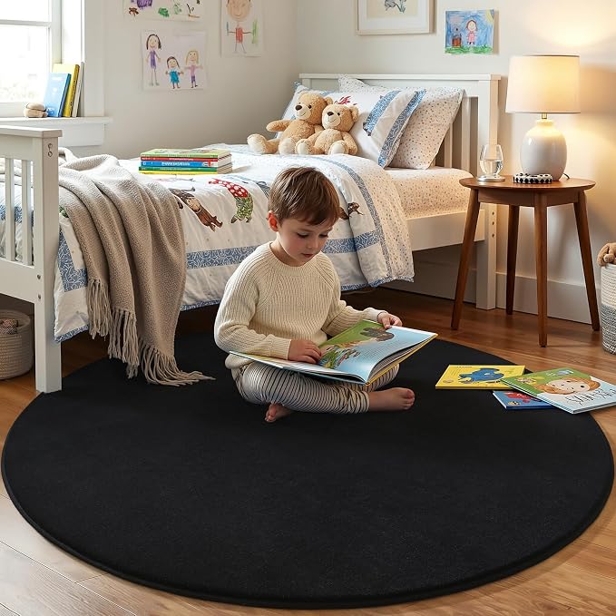 Black Round Area Rugs 4ft Circle Rugs - Image 2