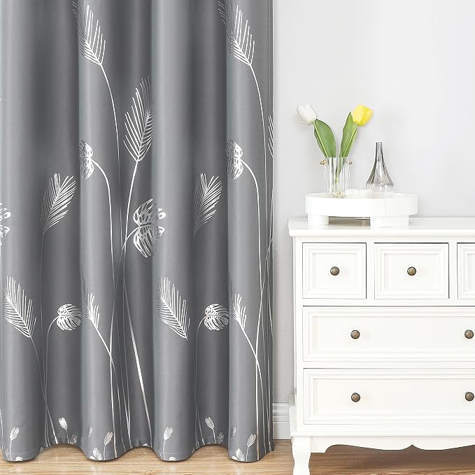 Silver Palm Tree Curtains Blackout Curtains 96 Length Energy Saving Curtains - Image 2