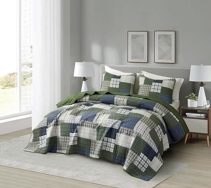 Chezmoi Collection Cedar 3-Piece Printed Patchwork Quilt Set, Queen Size - Image 2