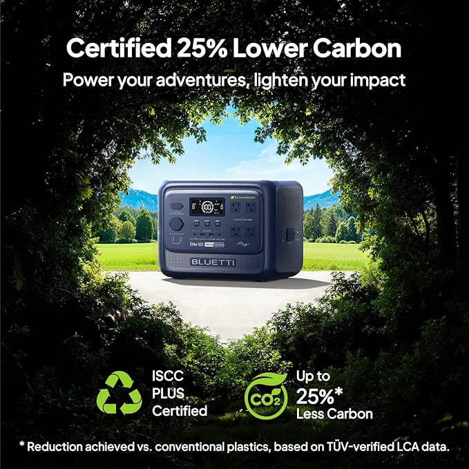 BLUETTI Elite 100 V2 (Bio-based) Portable Power Station, 1024Wh LFP Battery Backup w/ 4 1800W AC Outlets (3600W Surge), 35% Smaller, ISCC PLUS Certified Eco-Shell, Solar Generator for Camping, Outages