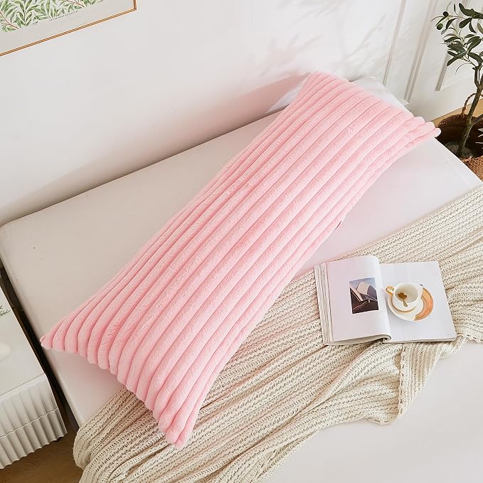 Full Body Pillow with Fluffy Stripe Faux Fur Removable Cover, Long Bed Pillow - Image 3