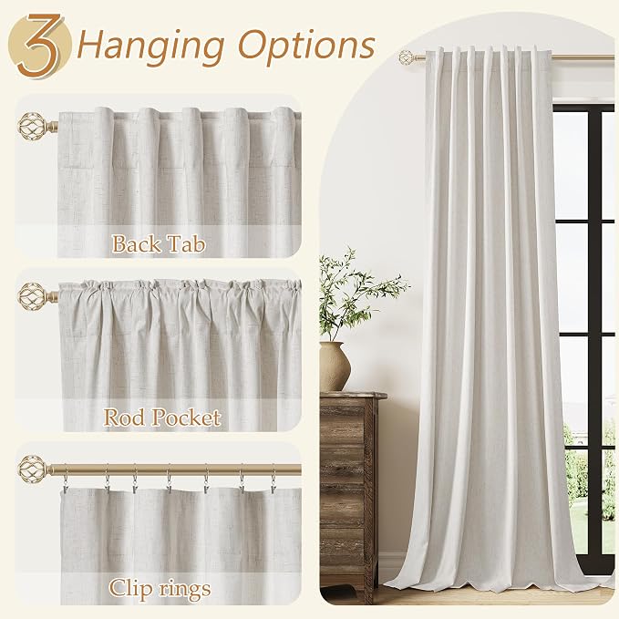 Light Beige Linen 100% Blackout Curtains 96 Inches Long Floor to Ceiling Drapes - Image 6