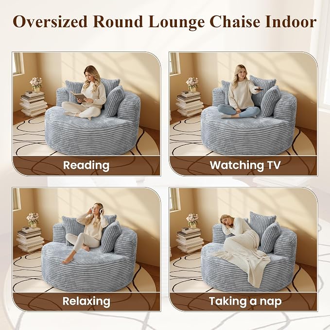 50'' Corduroy Single Foam Couches, Oversized Round Chair - Image 7