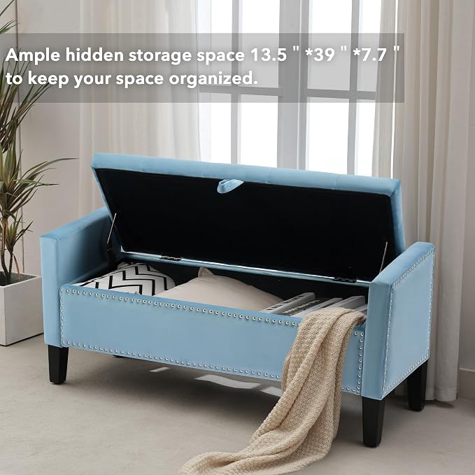 Velvet Storage Ottoman Bench, Modern Entryway Ottoman Bench - Image 8