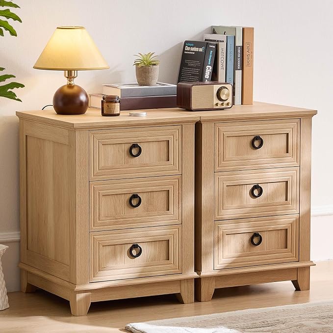 Joaxswe Farmhouse Nightstand, Natural Wood Night Stand Cabinet - Image 5