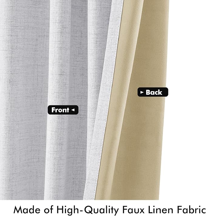 MIULEE 100% Blackout Linen Curtains 42 x 90 Inch Grayish White 2 Panels | - Image 6