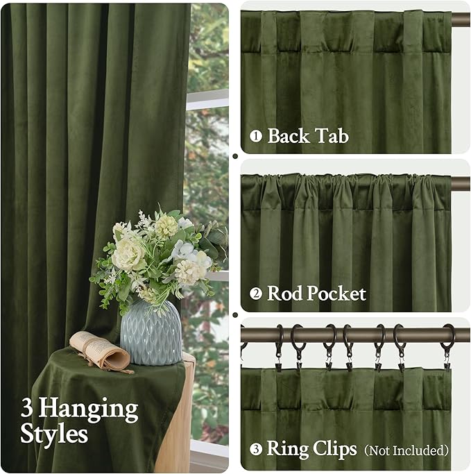 LAMIT Sage Green Velvet Curtains 84 Inch Length for Living Room, Super Soft Thermal Insulated Room Darkening Panels Privacy Back Tab and Rod Pocket Spring Drapes for Bedroom, 2 Panels, 52 x 84 Inch
