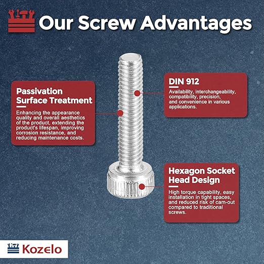 Kozelo 50pcs Socket Head Cap Screws - [M2.5-0.45 x 18mm] 304 Stainless Steel Allen Socket Drive for Electrical Motor 3D Printing Fan Engine Replacement Use, Silver