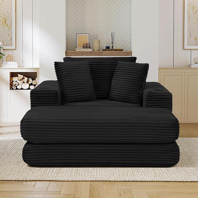 Oversized Chaise Lounge Chair Indoor, 52.4"W Corduroy Upholstered Fluffy Comfy - Image 8