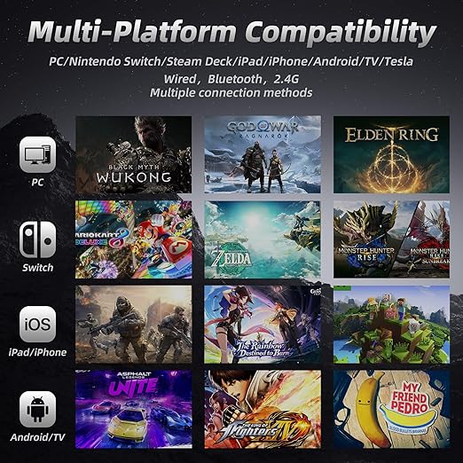 Mytrix PC Controller with Charing Dock, Wireless Bluetooth 2.4G Wired Multi-Platform Controllers Hall Effect Joysticks Hall/Micro 2-in-1 Triggers, 1000Hz Report Rate 4 Macro Keys ABXY MicroSwitch [windows]