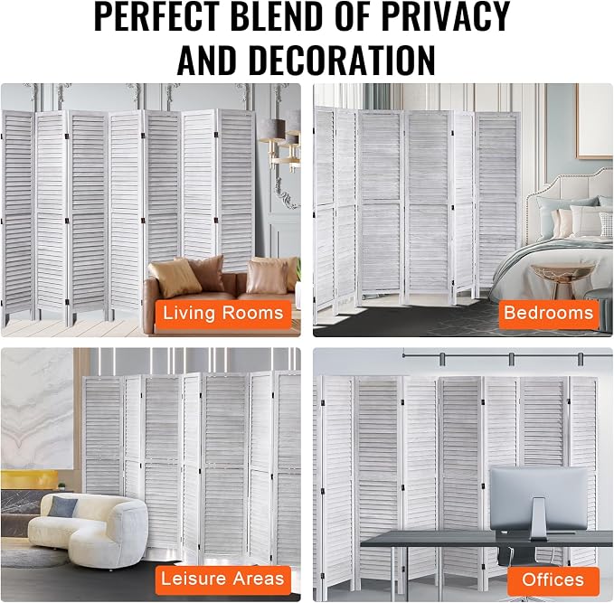 VEVOR Wood Room Divider, 8 Panel Wood Folding Privacy Screen, 66.9 Inches Tall - Image 7