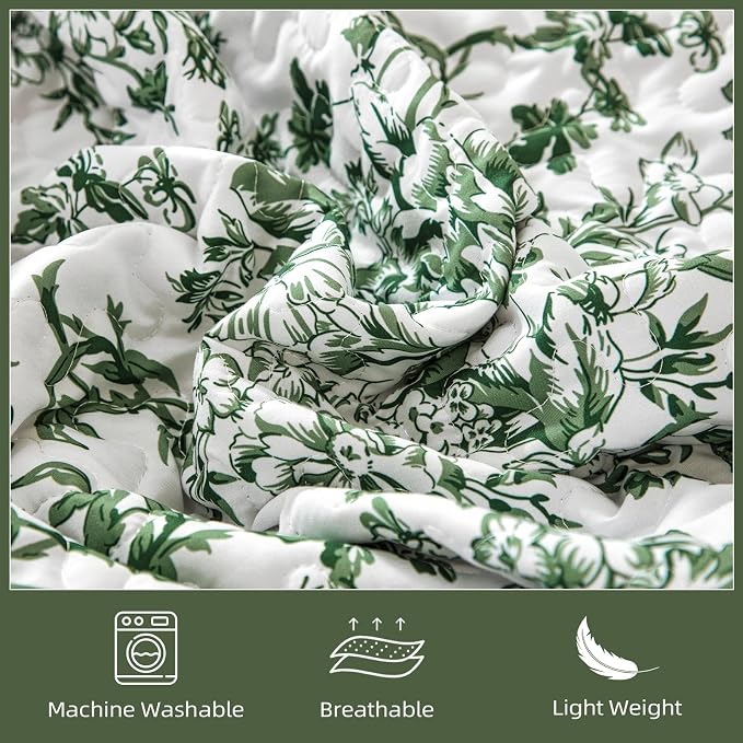 WONGS BEDDING Botanical King Quilt Bedding Set, 3 Pieces Bedspread, Polyester - Image 6