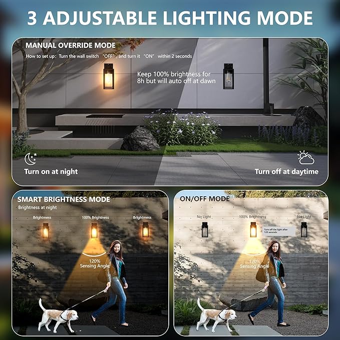 Kainozoic Motion Sensor Dawn to Dusk Outdoor Sensor Light Fixture Anti-Rust Exterior Wall Lighting Waterproof Outdoor Wall Lantern for Porch Patio Front Door Garage