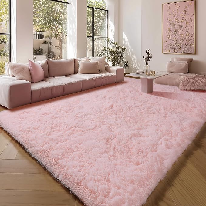 Pink Area Rugs for Living Room Girls Bedroom, 5x8 Fluffy Bedside Throw Rug by ONASAR