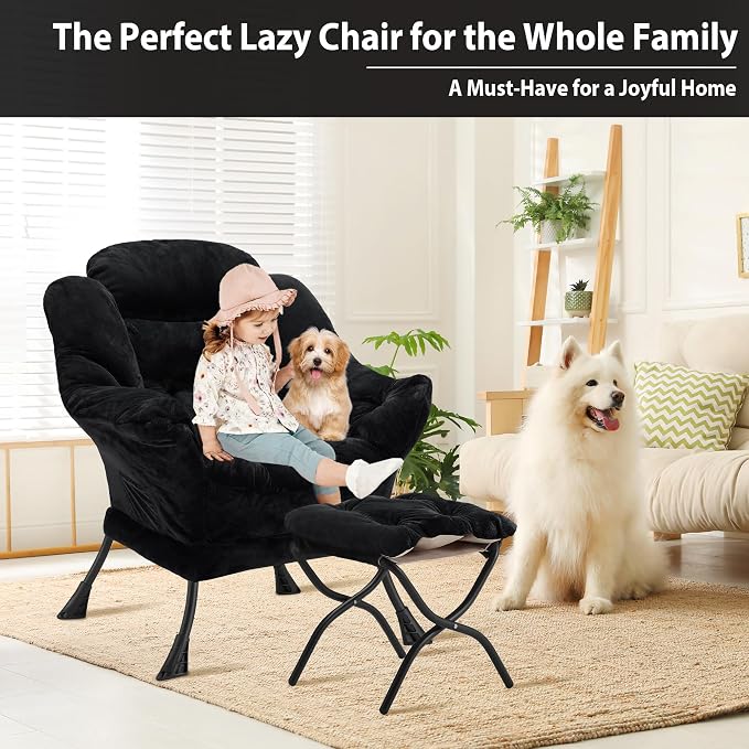 Youtanic Lazy Chair with Folding Ottoman, Accent Chair Plush Upholstered with - Image 4