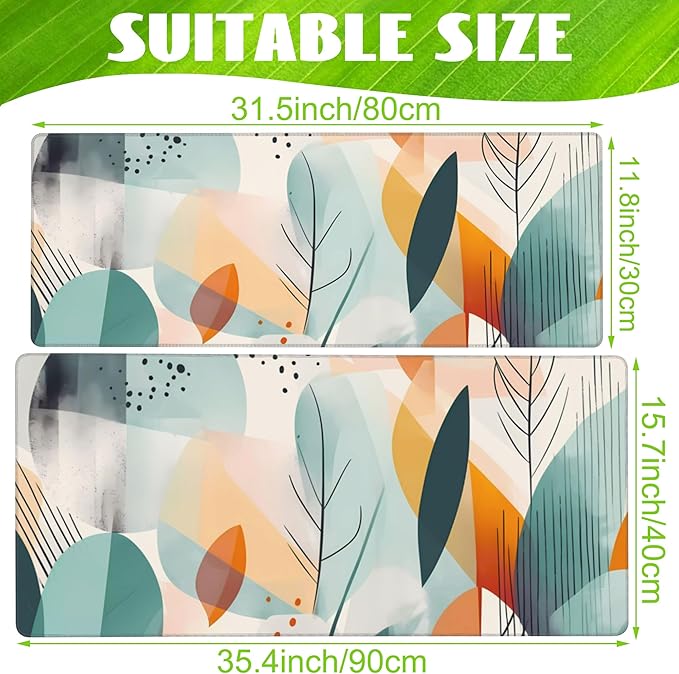 Eflxamz Desk Pad,Abstract Colorful Leaves Desk Mat,Abstract Line Art Large Gaming Mouse Pad for Desk,Extended Big Computer Keyboard Mouse Pad with Non-Slip Base and Stitched Edge,35.4"x15.7"