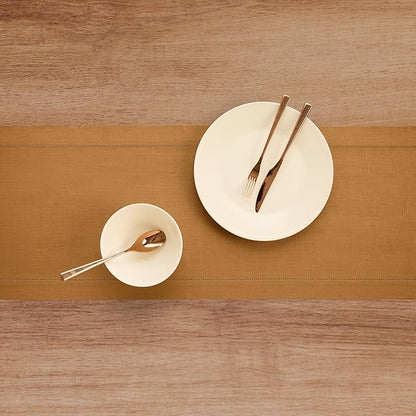 Solino Home Linen Table Runner 36 Inches - 100% Pure Linen Brown Sugar Hemstitch Table Runner 14 x 36 Inch Ideal for Dresser and Coffee Tables - Classic Hemstitch