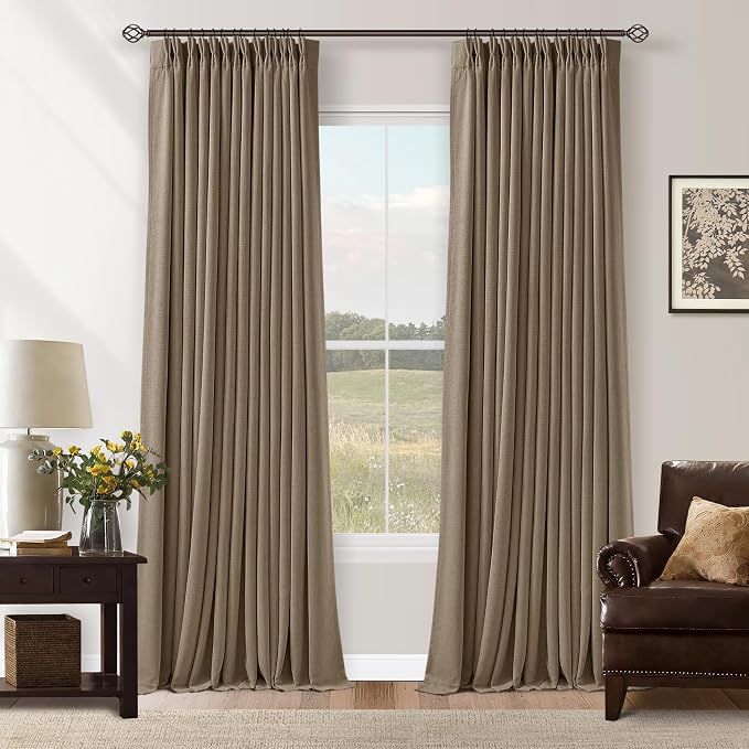Latte Burlap Room Darkening Curtains 120 Inches Long by Twodrapes