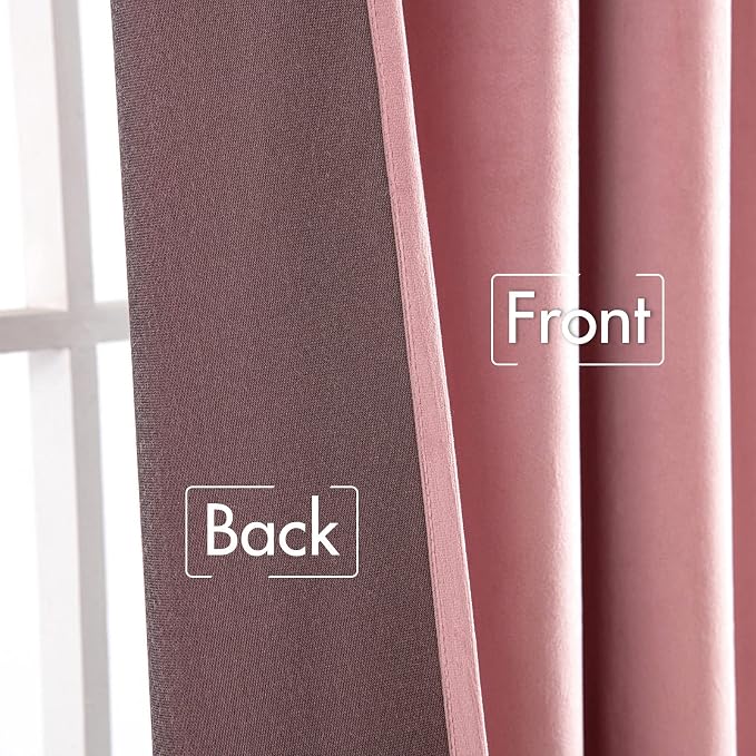 MIULEE Velvet Curtains 52x90 inches 2 Panels Blush Pink Blackout Curtains | - Image 5