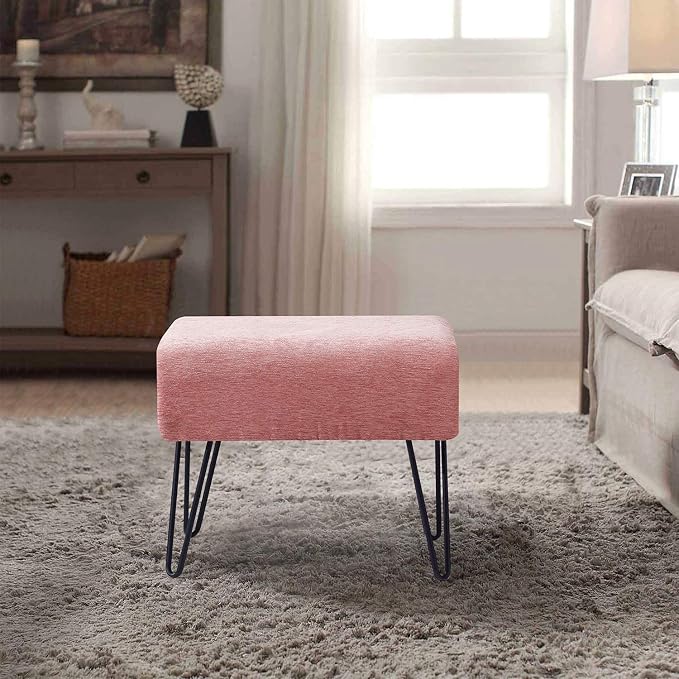Home Soft Things Pink Jacquard Chenille Ottoman, Tanga-Rose Quartz, Fuzzy Entry - Image 5