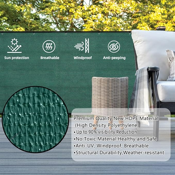 Custom Size 3'x12' Dark Green Balcony Privacy Screen 90% UV Block | Windscreen - Image 2