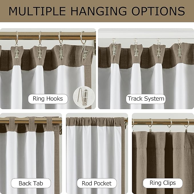 Vision Home Brown Linen Full Blackout Curtains 108 inch for Bedroom Living Room Darkening Soundproof Window Panels 9FT Thermal Insulated Rod Pocket Back Tab Farmhouse Drapes 56" Wx108 Lx2