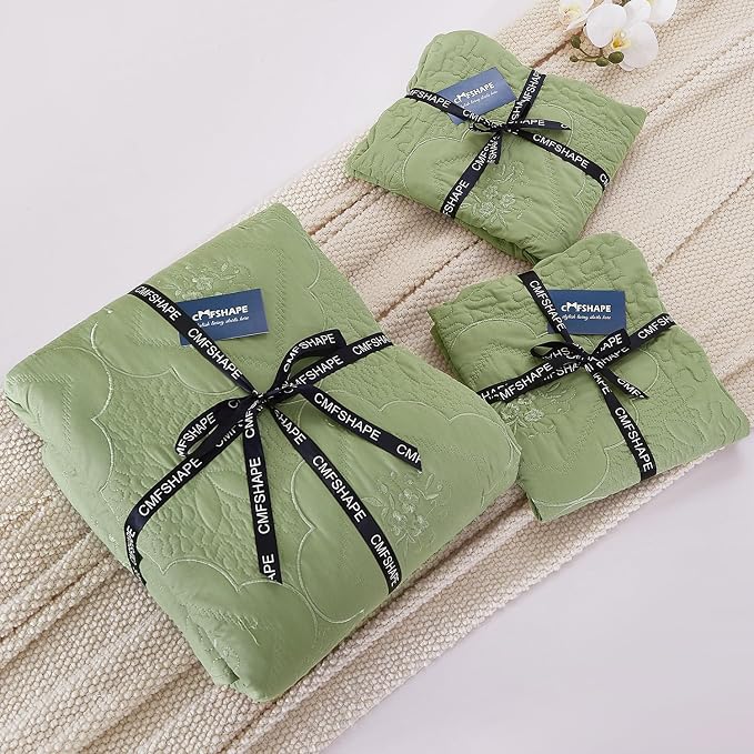 Cmfshape Oversized Floral Embroidery Quilt Set, 3 Pieces Super King Quilt - Image 9